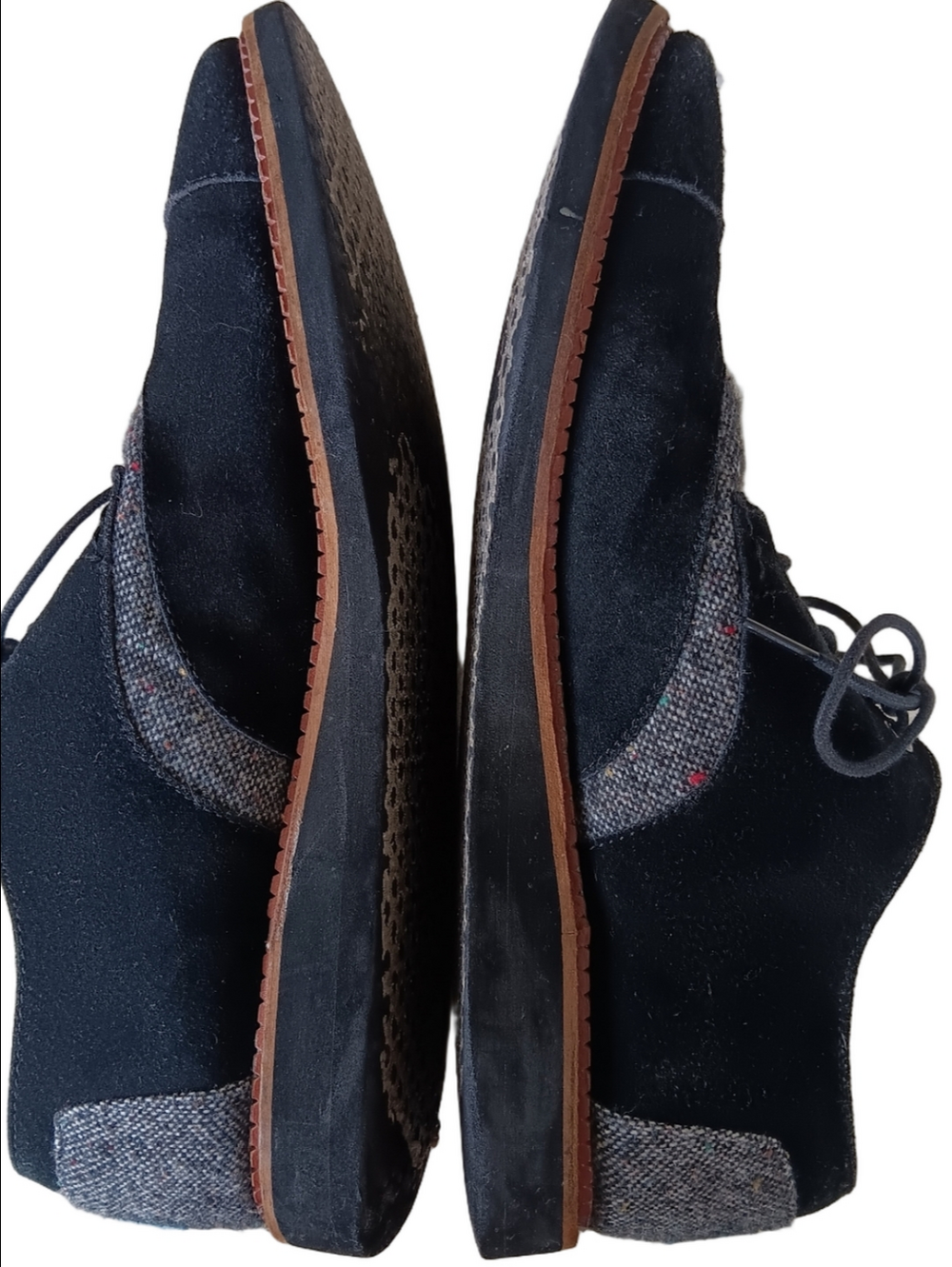 Toms Oxfords Wingtips Black Suede And Grey Tweed Casual Lace Up Shoes - Picture 7 of 7